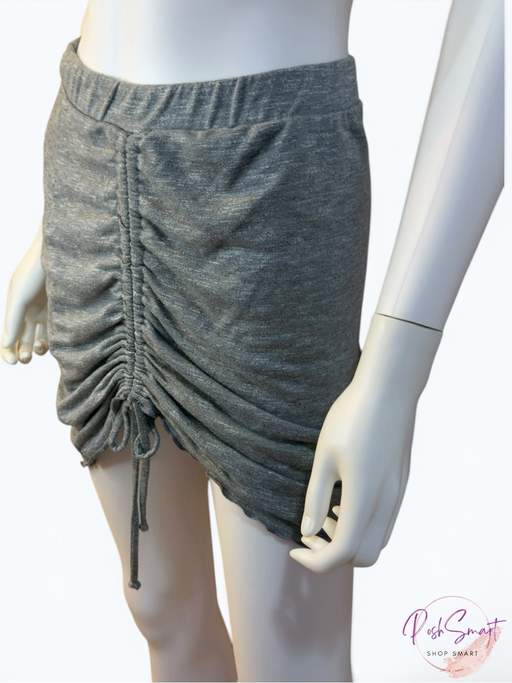 Antistar Ruched Drawstring Mini Skirt Heather Gray | Size S